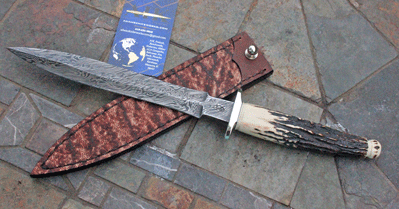 Bill Miller Handmade Damascus Dagger w/ Sambar Stag
