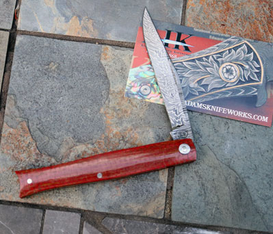 Bill Miller Handmade DAMASCUS FISHTAIL Folder w/Micarta