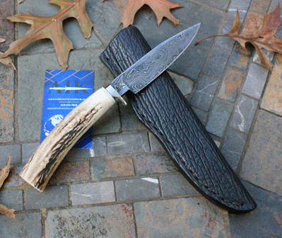 Bill Miller DAMASCUS Handmade Skinner w/ Sambar Stag