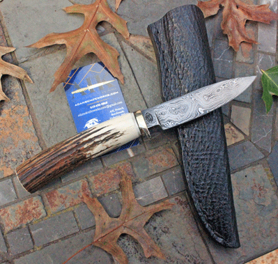Bill Miller DAMASCUS Skinner/Hunter w/ Sambar Stag