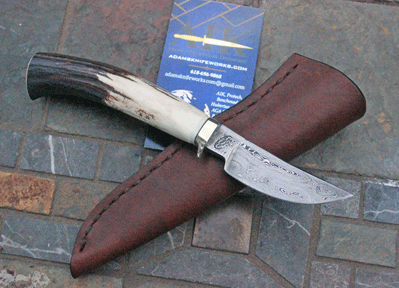 William "Bill" Miller Damascus Small Game Skinner w/ Stag