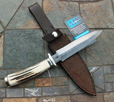 Bill Miller Handmade DAMASCUS Fighter/Dagger w/ Sambar Stag
