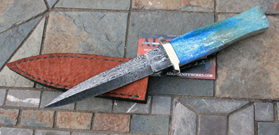 Bill Miller Handmade Damascus D/E Dagger w/ Fossil Camel Bone