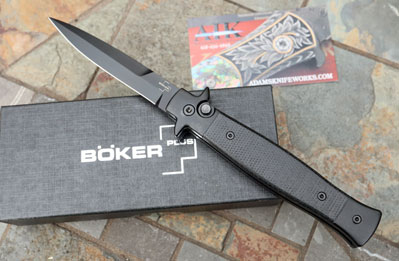 Boker Plus 9" BLACK TAC Italian Style Stiletto w/ Black Micarta