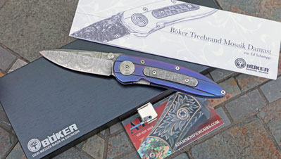 Boker Limited Edition Anodized Titanium Damascus Liner Lock