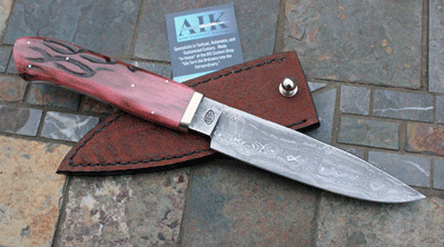 Bill Miller Handmade Damascus Vest Fighter/Skinner w/Red Bone