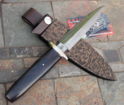 Bill Miller Handmade Damascus Tri Grind Dagger w/ Ebony Wood