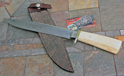 Bill Miller X-Large Damascus Bowie w/ Fossil Walrus