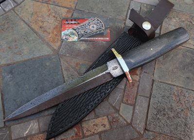 Bill Miller Handmade Damascus Dagger w/ Ancient Bog Oak
