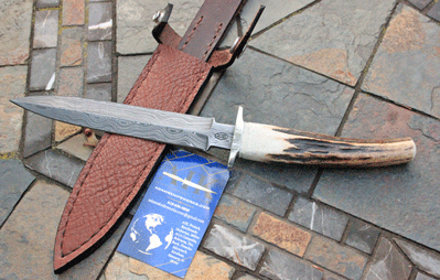 Bill Miller Handmade Damascus Dagger w/ Sambar Stag