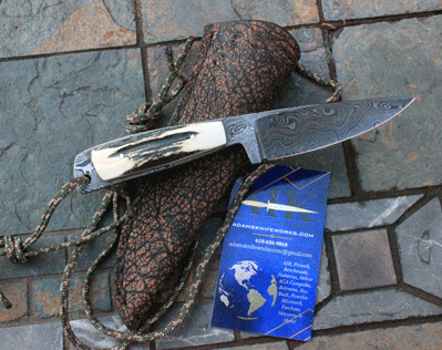 Bill Miller Handmade DAMASCUS Small Skinner Neck Knife w/Stag
