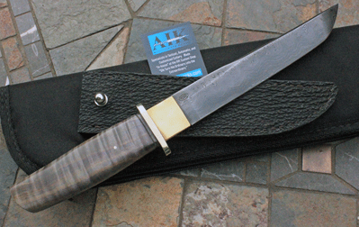 Bill Miller Damascus TANTO FIGHTER w/Curley Maple