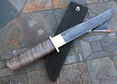 Bill Miller Handmade DAMASCUS TANTO FIGHTER with Curly Maple