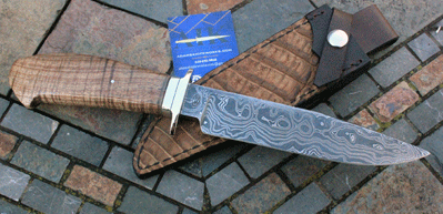 Bill Miller Damascus Bowie/Fighter w/ Curly Maple