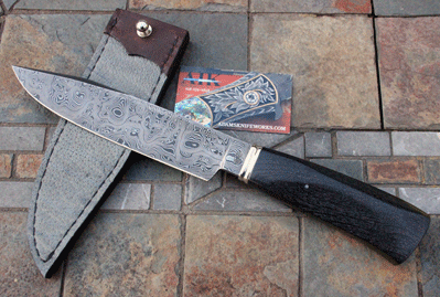 Bill Miller DAMASCUS Bowie/Fighter w/ Black Hornbeam