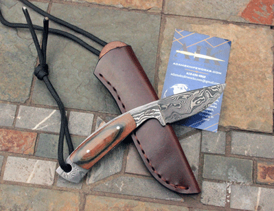 Bill Miller Handmade DAMASCUS Neck Knife w/Blue Line Micarta