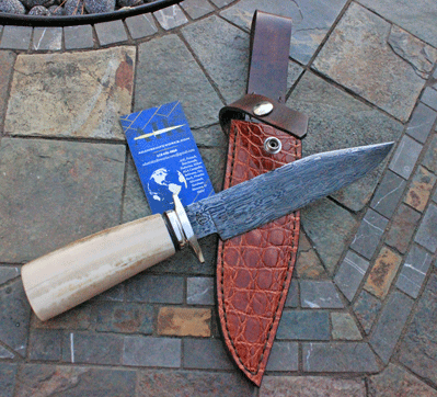 Bill Miller Hanmade DAMASCUS Bowie w/Fossil Walrus