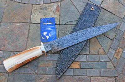 Bill Miller Extra Large Damascus Bowie w/ Fossil Walrus