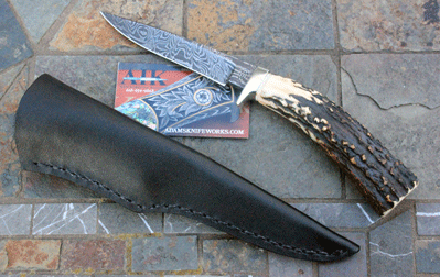 Bill Miller Handmade Damascus Bird & Trout Skinner w/ Stag