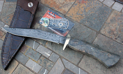 Bill Miller Handmade DAMASCUS Kukri Style Fighter w/Maple Burl