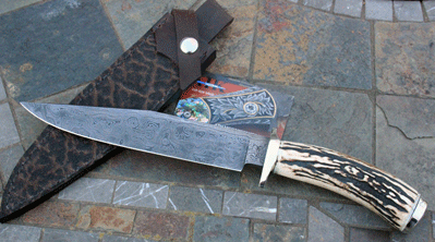 Bill Miller 256 Layer Damascus Bowie w/ Sambar Stag
