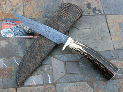 Bill Miller Handmade Damascus Skinner/Hunter w/ Sambar Stag