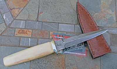Bill Miller Handmade Damascus Dagger w/ Mammoth & Ostrich Sheath