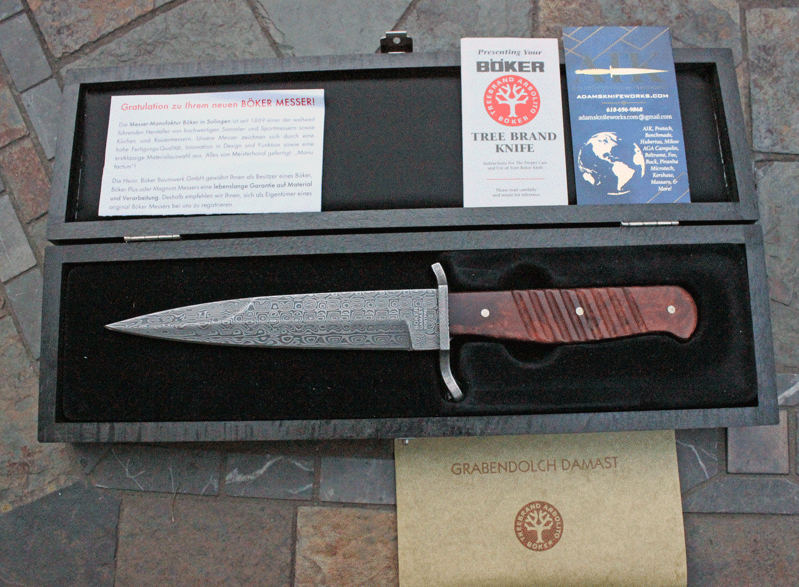 Limited 2006 Boker Damascus WWI Trench Knife w/ Amboyna Wood, Adams