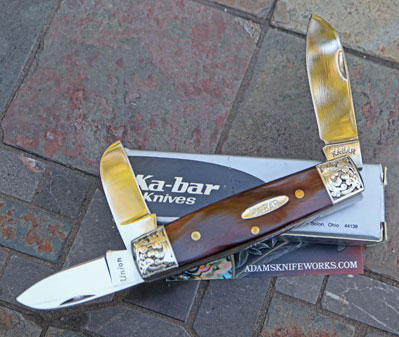 1990 KaBar BOXCAR WHITTLER 3 Blade Folder w/Mohagany Bone