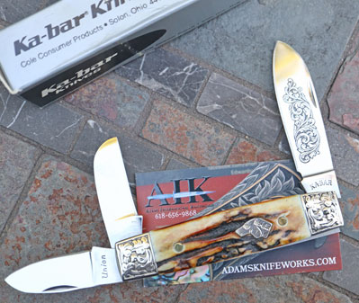 1990 KABAR BOXCAR WHITTLER 3 Blade Folder w/Genuine Stag