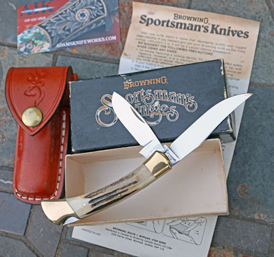 80's BROWNING Model 502 2 Blade Lockback w/Brass & Genuine STAG