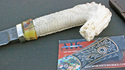 Bill Miller DAMASCUS Bolo Fighter w/ Hand Carved Stag Dragon
