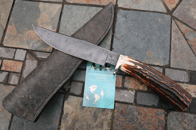 Bill Miller DAMASCUS Handmade Skinner w/ Sambar Stag
