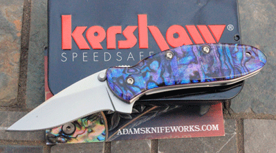 AIK/Kershaw Custom CHIVE Spring Assist w/ Purple Paua Overlay