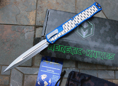 HERETIC CLERIC II Special Blue DE Front Opener w/Textured Inlays