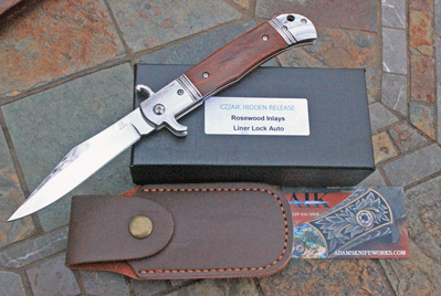 CZ Czech Republic Hidden Release Liner Lock Auto with Rosewood