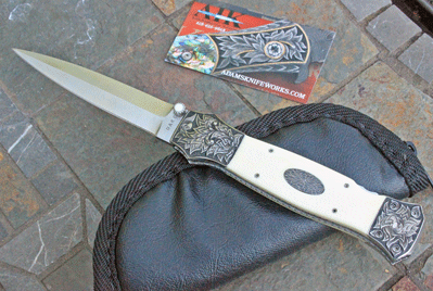 Dake/Adams Handmade Engraved Double Action Auto w/Fossil Bone