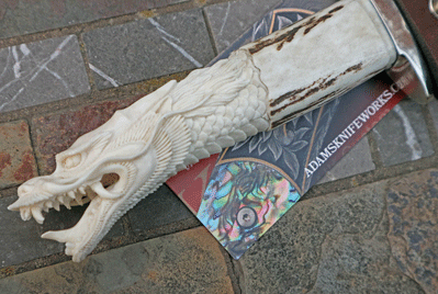 Bill Miller Hand Carved Stag Bowie Fighter with Damascus