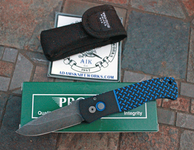 Protech Emerson CQC7 Auto w/ Blue G-10 Top & Acid Washed Spear