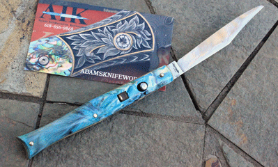 Vintage EDGEMASTER FISHTAIL Switchblade w/Blue Green Swirl