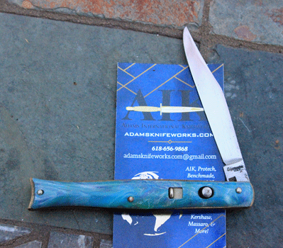 Vintage EDGEMASTER FISHTAIL Switchblade w/Blue Swirl Composition