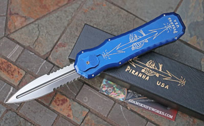 Special Blue Piranha USA EXCALIBUR OTF w/Part Serrated D/E S30V
