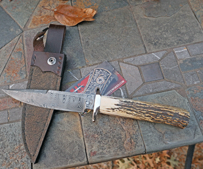 Bill Miller DAMASCUS Skinner/Hunter w/ Sambar Stag