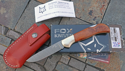 Fox RADICA Lockback Folder w/ Amboyna Burl Wood & Damascus