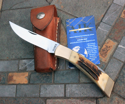 Early Gerber Folding Sportsman II Brass Lockback Folder w/ Stag