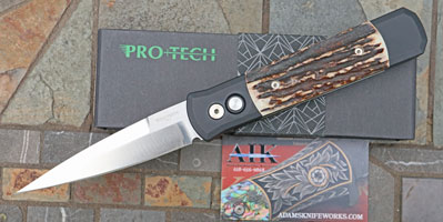 EXCLUSIVE CUSTOM Protech Godfather w/ Genuine Stag & Satin Blade