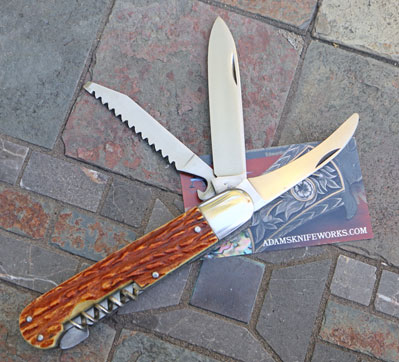 GML East German Made Post WWII Multi Blade Hunter w/ Imit Stag