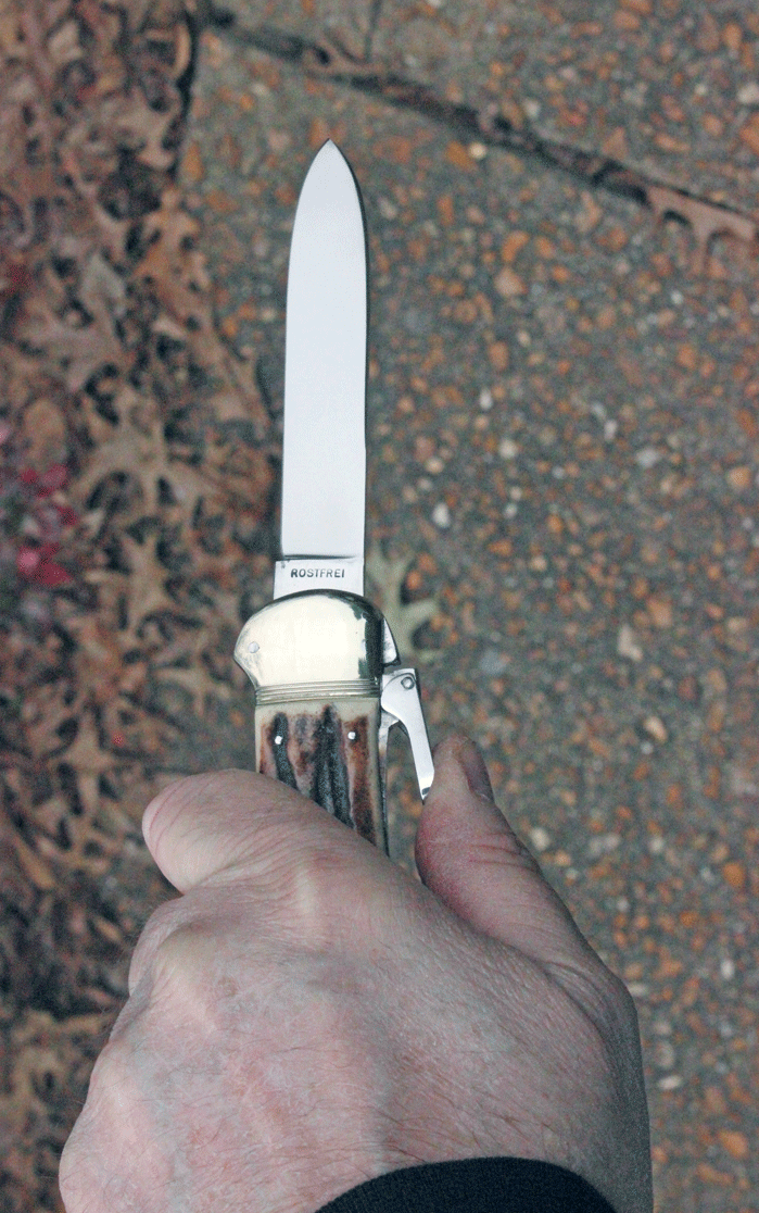 Ultra Rare Grafrath German Made Gravity Knife w/ Stag Handles, Adams