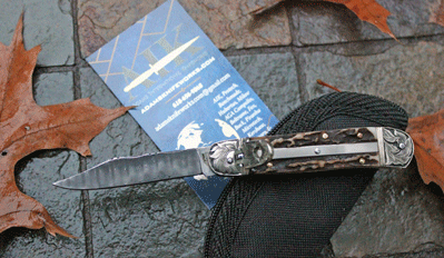 Hand Engraved File Worked Hubertus Mini with DAMASCUS & Stag