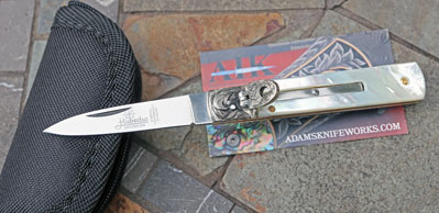HAND ENGRAVED ADAMS/HUBERTUS Mini Slim Springer w/Pearl